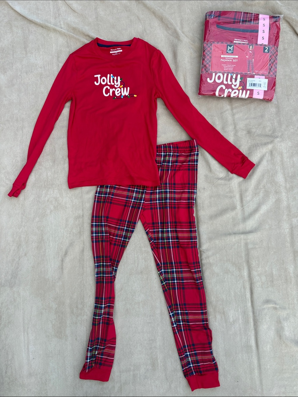 2 sets - Jolly Crew Mom & Kid Red Plaid 2-piece Pajama Set Child 10, Women Small